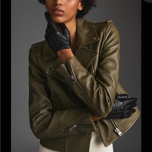 Anthropologie Green Leather Moto Jacket - XS